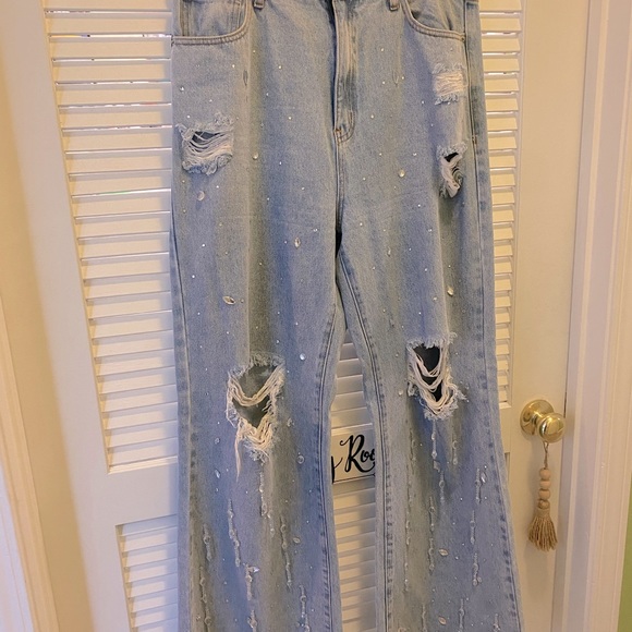 Rhinestone Wide Leg Jeans - Picture 5 of 11
